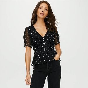 Wilfred Button-Front Blouse Short-sleeve polka-dot blouse - Size Small